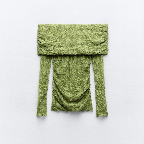 Zara off the shoulder green lace top - Picture 10 of 11